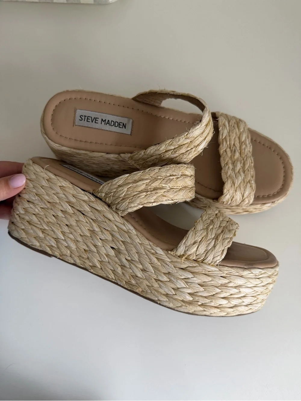 Steve Madden Manifest Raffia Platform Slide Sandals Size 8.5